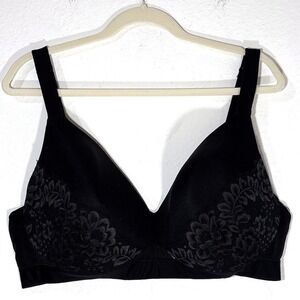 Cacique Bra 42DDD Lightly Lined Full Coverage Black Lace Trim Underwire
